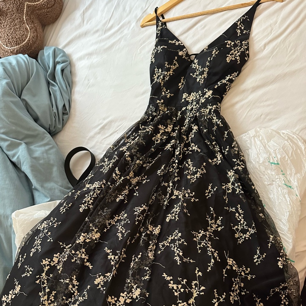 Black and gold prom dress